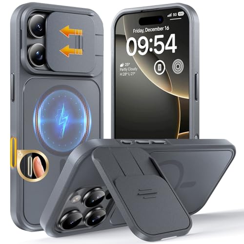 Image of TOCOL for iPhone 16 Pro Case with Slide Camera Cover, Kickstand and Camera Control Button, Fit for MagSafe, Rugged Solid Phone Case, Non-Slip, Drop Protection, Gray