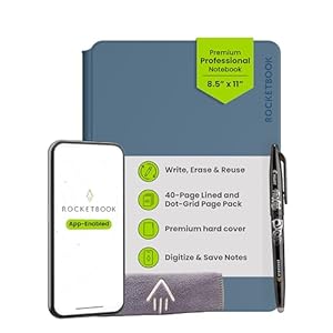 Rocketbook Pro Smart Reusable Notebook, Lined & Dotted Interchangeable Pages, For Work and Business Meetings, Letter Size 8.5×11, Blue