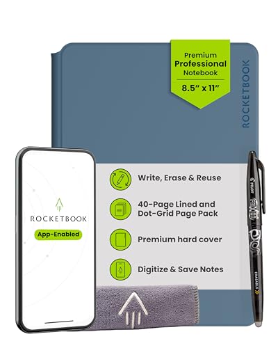 Rocketbook Pro Smart Reusable Notebook, Lined & Dotted Interchangeable Pages, For Work and Business Meetings, Letter Size 8.5x11, Blue