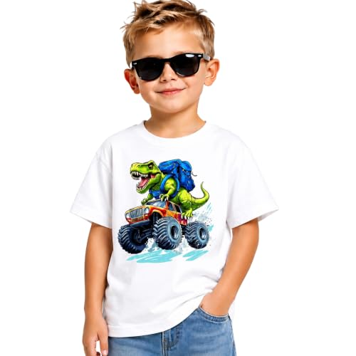 Image of Dinosaur Shirt for Kids Boys Girls Funny Toddler Dino Short Sleeve Graphic Cotton Tee Top 2-7T