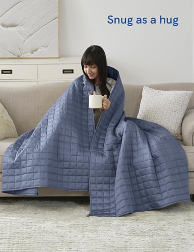 Image of YnM Exclusive Cooling Weighted Blanket with Rayon Derived from Bamboo, Bed Blanket for One Person of 190lbs, Ideal for Twin /Full Bed (48x72 Inches, 20 Pounds, Blue Grey)