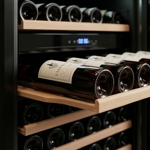 Image of Empava 24 inch Dual Zone Wine Cooler Refrigerator with Reversible Glass Door, Freestanding or Built In Tall Fridge with LED Light, Touch Control, 163 Bottles Capacity