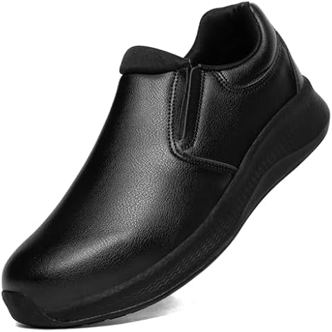 DXINZHI Men's Slip Resistant Work Shoes Food Service Shoes - Professional Oil Water Resistant Chef Shoes ，Suitable for Walking and Casual (BK-12) Black Cover