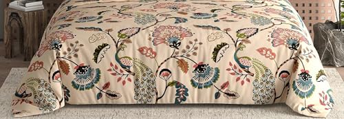 Image of LOOMLYFE Glace Cotton Floral 300 TC All Season King Size AC Comforter || Blanket || Duvet for Double Bed with 1 Flat Bedsheet and 2 Large Pillow Covers - 4 Piece Comforter Set - BeigeAnokhi