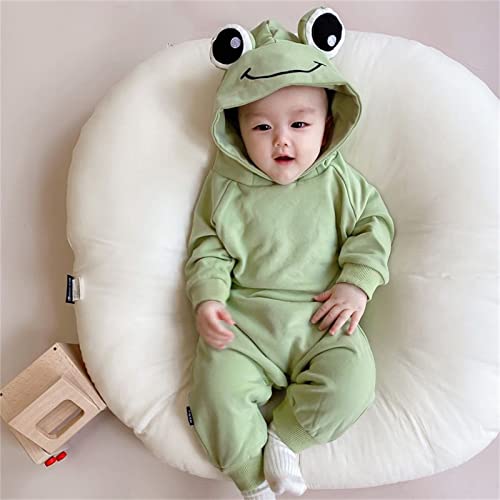 Baby Boy Girl Hooded Jumpsuit 3D Frog Cosplay Costume Long Sleeve Romper Loose-Fit Solid Playsuit (Green, 12-18 Months) #TOP3