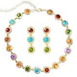 ACEDRE Colorful Crystal Jewelry Sets Gold Sparkly Rhinestone Necklace and Earrings Set Prom Costume Accessory for Women(2PCS)
