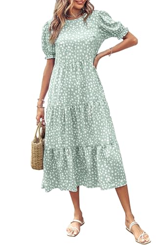 Image of IFFEI Mommy and Me Dresses Summer Casual Boho Matching Outfits Ruffle Puff Sleeve High Waist Midi Beach Maxi Dress