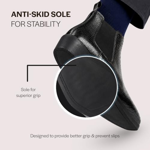 Image of FAUSTO Men Textured /Embossed High Ankle Chisel Toe Slip On Chelsea Boot | Stylish, Durable & Comfortable Cuban Boots | Memory Cushioned Insole