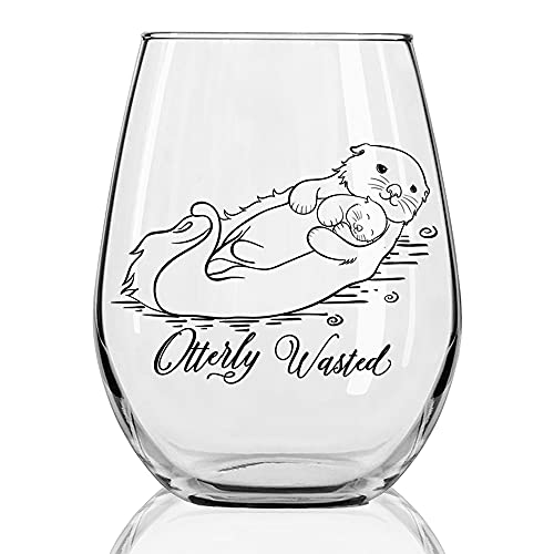 DYJYBMY Otterly Wasted Wine Glass, Otter Funny Wine Glass, New Mom Gift, Otter Gifts, Top Birthday Present Ideas from Husband, Son, Daughter, Gag Gift Idea for Her from Son, Daughter, Kids