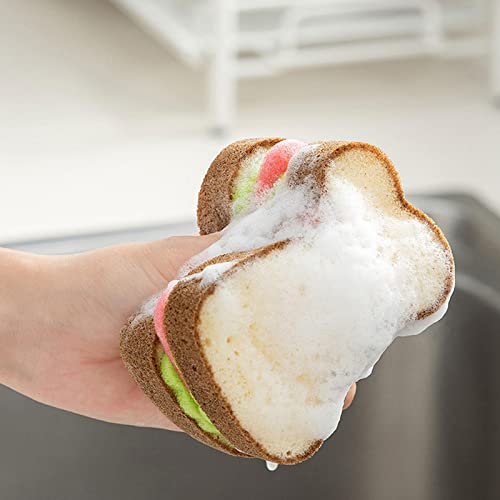 Heavy Duty Scrub Sponges,Toast Shape Sponge,Cute Deep Cleaning Thickened Scrub Kitchen Sponges,Sandwich Style Washing Dishes Scrubber For Cleaning Kitchen #TOP1