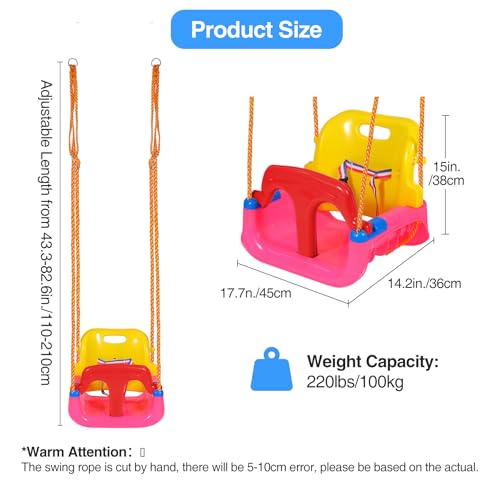 Image of RedSwing 4-in-1 Kids Swing Seat for Infants to Teens with Detachable Safety Harness,Snug & Secure Outdoor Playground Swing Attachment for Backyard, Garden,Park | Large Size, Pink Red Yellow