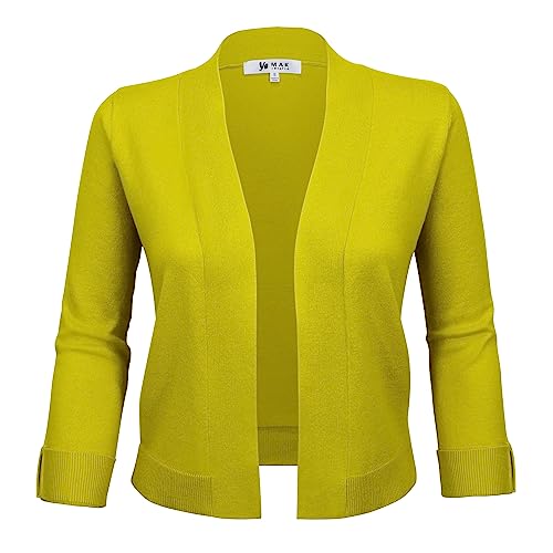 Image of YEMAK Women's Crop Cardigan Sweater - 3 /4 Sleeve Open Front Classic Basic Knit Bolero Cropped Soft Lightweight Knitted Top
