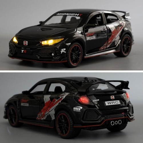 Image of 1:32 Civic Type R Toy Car Metal Diecast Pull Back with Sound Light & Openable Doors Kids Gifts Collectible Car Model Durable Toy for Boys & Girls (Black)