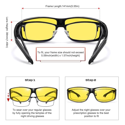 Image of HAOLOTA Night Vision Driving Over Glasses, Polarized Nighttime Glasses Men Women Anti Glare Yellow Tinted Lens
