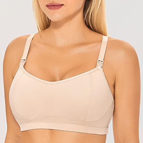 Gratlin Women's Nursing Bras Support Nursing Sports Bra Racerback Wireless Padded Breastfeeding Maternity Bras Beige Medium #TOP4