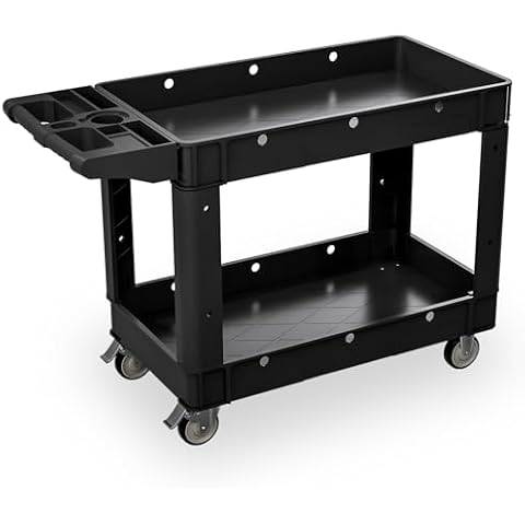 Our Modern Space Commercial Grade 2 Shelf Utility Cart with Wheels - Rolling Tool Cart, Heavy Duty Service Push Cart for Business Warehouse Office Restaurants Ecommerce Garage Cover