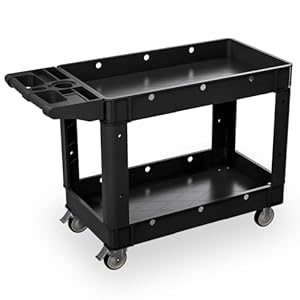 Commercial Grade 2 Shelf Utility Cart with Wheels – Rolling Tool Trolley, Heavy Duty Service Push Cart for Business Warehouse Office Restaurants Ecommerce Garage