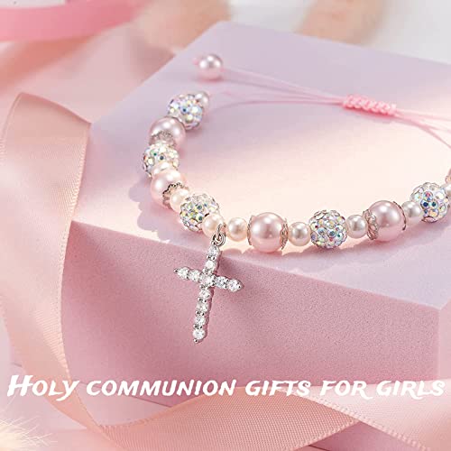 Image of MollyQueen First Communion Gifts,Baptism Gifts,First Holy Communion Pearl Bracelet,Confirmation Gifts for Women,Catholic Gifts,Cross Bracelets Religious Jewelry Gifts