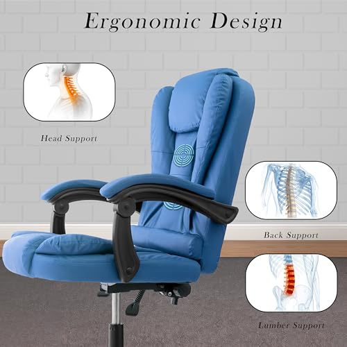 Image of Casa Copenhagen Italia Premium Leatherette Office Chair for Work | Boss Chair, Ergonomic Executive, Luxurious Cushioned Arms & Seat, 2 Point Back Massager, Heavy Duty Metal Base (Royal Blue)