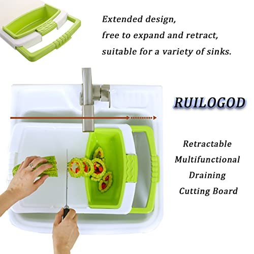 Ruilogod 3 In 1 Kitchen Multifunction Sink Strainer Plastic Cutting Board Storage Basket, Over The Sink Chopping Board With Containers Retractable Drain Basket For Cutting Washing Draining (Gray) #TOP2