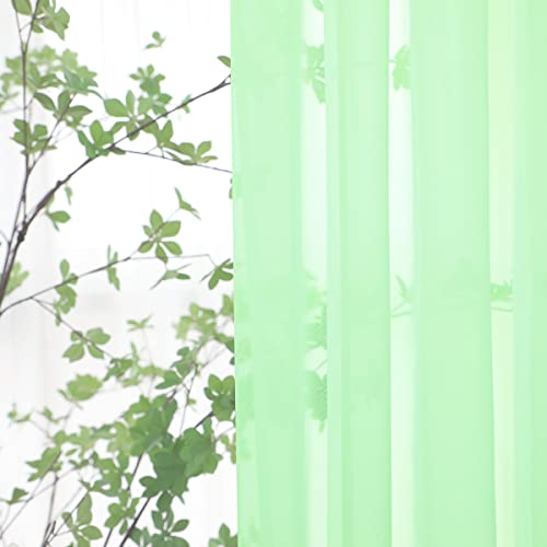 Image of Window Light Green Sheer Curtains 72 Inches Long 2 Panels Sheer Curtain Basic Rod Pocket Panel for Bedroom Children Living Room Yard Kitchen (Light Green, 52 inch W x 72 inch L | 2 pcs)