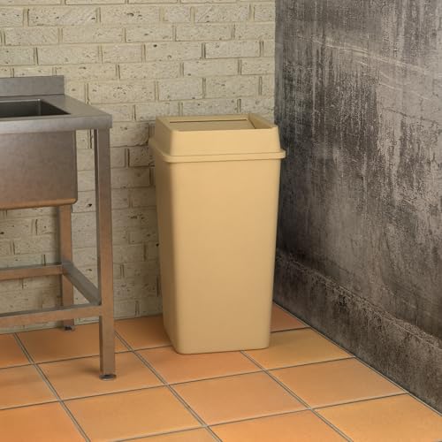 Image of Square Commercial Trash Can (Trash Can with Lid, Beige, 50 Gallon)