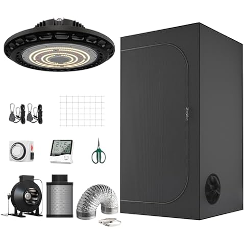 TopoGrow 2'x2' Grow Tent Complete Kit Package 300W UFO LED Grow Light Lamp Full-Spectrum Indoor 24"X24"X48" Grow Tent 4" Filter Inline Fan Ventilation Kit,Hydroponics Plants Greenhouse Growing Kit Cover