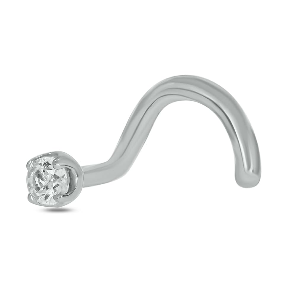 Cali Trove 10k Yellow Gold & White Gold Nose Stud in 20 Gauge, Available in different sizes. Diamond nose ring for women. Real Gold, Nose piercing stud for women & Men