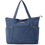 Lekespring Cord Tasche Damen, Groß Tote Bag Strandtasche mit Reißverschluss, Shopper Tasche Damen Laptoptasche mit 15.6 Zoll Laptopfach, Elegant Handtasche Umhängetasche für Arbeit Schule Gym Blau