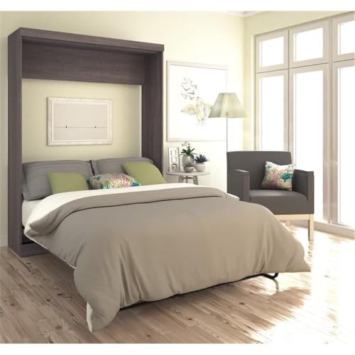 Pemberly Row Queen Size Wall Bed, Gray Wood Finish, 89.1" H x 64.6" W x 20.3" D, Durable Construction, No Box Spring Needed, Easy Assembly, Compact Design for Bedroom or Small Spaces - Thumbnail 7