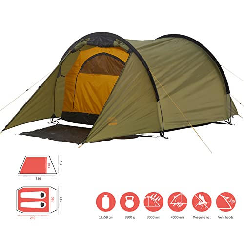 Miniatura 2 de Grand Canyon Robson 2 - Tienda De Túnel Para 2 Personas, Ultraligera, Impermeable, Tamaño Pequeño, Tienda Para Trekking, Camping, Outdoor Capulet Olive Verde