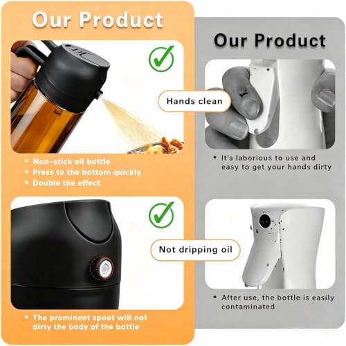 Image of 2 in 1 Oil Sprayer, Oil Sprayer for Kitchen Cooking, 470ml Oil Spray Bottle for Home (Brown+Black)