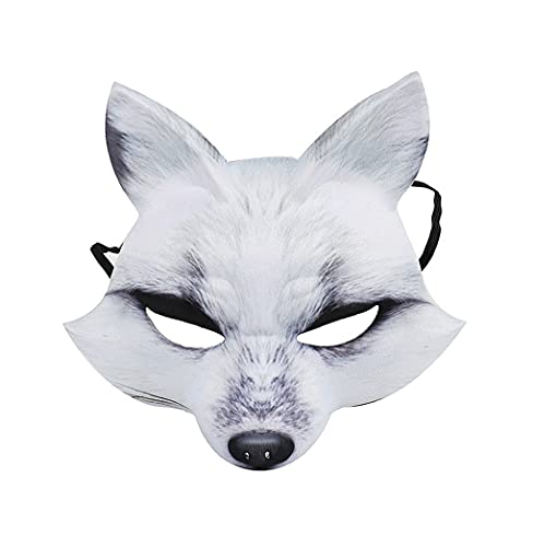 YJZQ Fox Mask Furry Fox Half Face Veil Fancy Dress Eye Mask Fox Costume Accessory Halloween Carnival Cosplay Party Mask Makeup Prop for Adult (White Fox)
