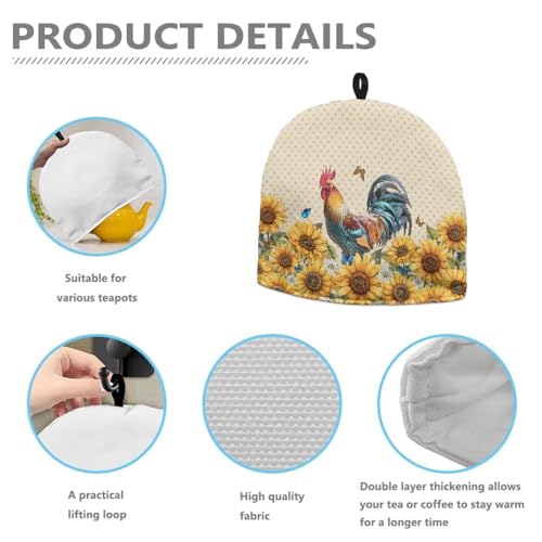 Image of Teapot Cozy Large Tea Cozies Insulated Keep Tea Warm Tea Pot Cozies Teapot Dust Cover Perfect for Teapot British Home Kitchen Table Decorative, Rooster Sunflower Polka Dot