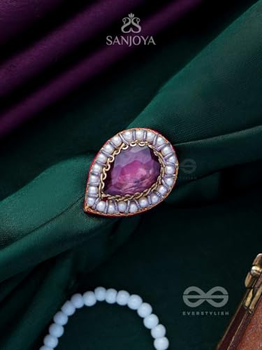 Image of SANJOYA by EVERSTYLISH Embroidered Ring for Women | Shell & Beaded Adjustable Statement Ring | Ethnic Jewelry for Weddings & Festive Occasions