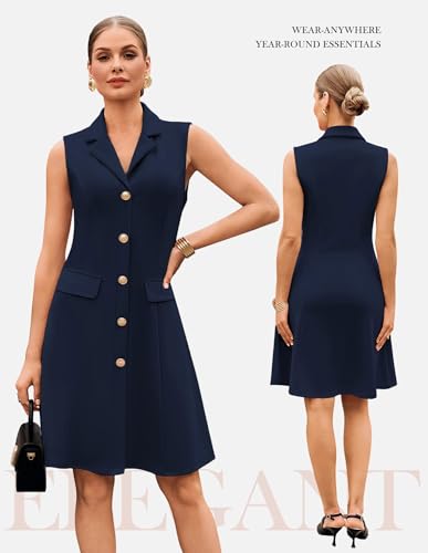 Image of GRACE KARIN Work Dresses for Women 2026 Sleeveless Button Business Midi Dress Notch Lapel V Neck Formal Office A Line Dresses