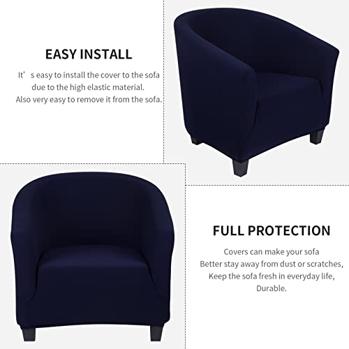 Image of SearchI Club Chair Slipcover Stretch Barrel Chair Covers Solid Color Tub Chair Slipcovers Spandex Armchair Sofa Cover Removable Couch Furniture Protector Arm Chair Cover for Living Room (Pure Navy)