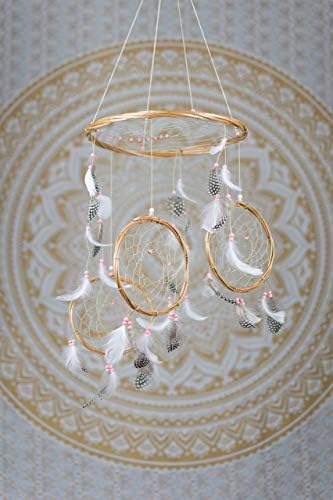 Large White and Pink Dream Catcher Mobile - 12" / 30CM Diameter White Dreamcatcher Mobile Bohemian Dream Catcher Nursery Mobile Baby Mobile Boho Decor Wedding Decor