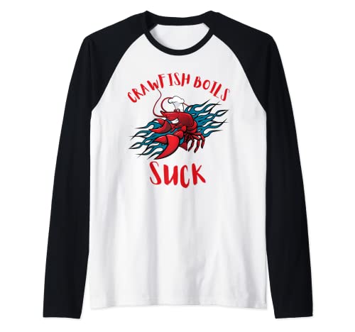 Camisas divertidas de cangrejo, CRAWFISH BOILS SUCK Camiseta Manga Raglan