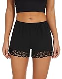 MANCYFIT Bloomers for Women Pettipants for Under Dresses Lace Trim Culottes Slip Skirt Half Slip Shorts Black Medium