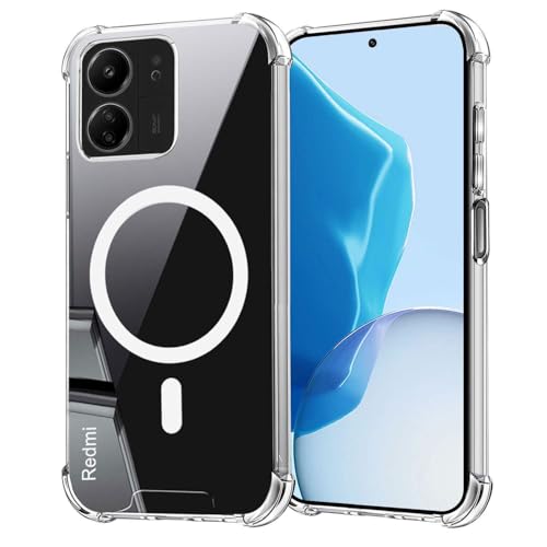 Coqinen Handyhülle für Xiaomi Redmi 13C 4G / Poco C65 Hülle, Transparent Magnetisch Schutzhülle mit Kratzfeste PC Rückseite + Stoßfest TPU Bumper, Durchsichtig