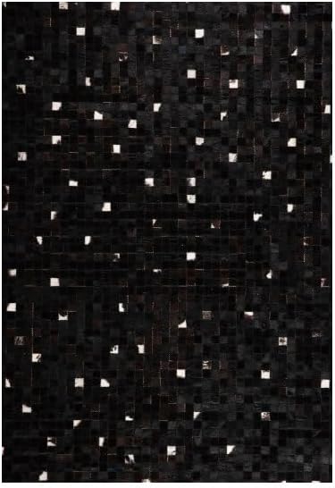 Handmade Premium Cowhide Leather Carpet, Black Cola and White, Modern Geometric Pattern Rug (2x3)