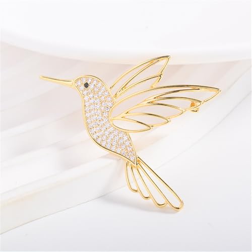Image of Hollow Hummingbird Brooch Pin for Women CZ Rhinestone Animal Bird Lapel Pins Flying Birdie Statement Fashion Brooches Scarf Buckle Bag Clip Badge Dress Sweater Accessory Jewelry
