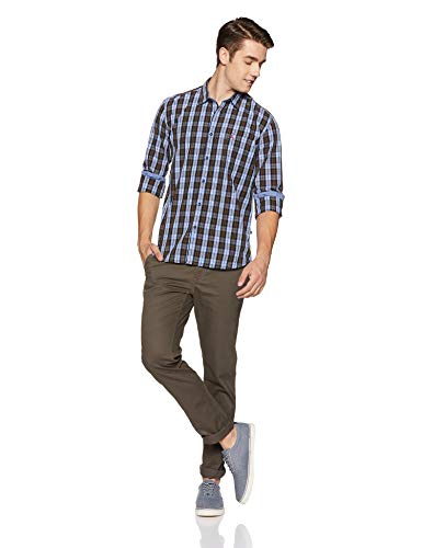 Image of Parx Men's Pure Cotton Checks Pattern Slim Fit Semi Cutaway Collar Full Sleeve Casual Shirt