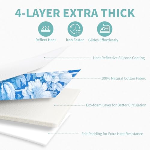 Image of Ironing Board Cover and Pad 15x54 Inch Standard Ironing Board Cover with Elastic Edge and Hook and Loop Fasteners Scorch and Stain Resistant Cotton Ironing Covers