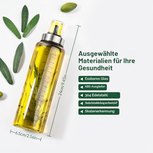 hotder Öl Flaschen Essig Flasche 500ml 2er Pack, Olivenöl Ölspender aus Glas, Behälter mit klarer Skala, Dispenser Essigspender für Öl… – Ansicht 2
