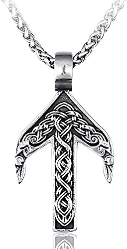 WYPAN Men Stainless Steel Tiwaz Rune Pendant, Norse Viking Odin Raven Heads Celtic Knot Totem Amulet Necklace,Handmade Sweater Clavicle Chain Animal Jewelry