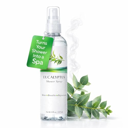Eucalyptus Shower Spray Essential Oil, 100% Pure Aromatherapy Shower Mist for Sinus Relief, Steam Room Spa, Nasal Congestion, 8oz for Home Spa Day (Eucalyptus, 8oz)