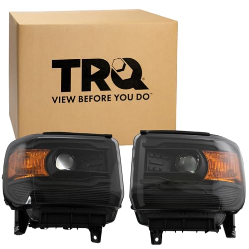 Image of TRQ 2 Piece Headlight Assembly Set Black Bezel Driver & Passenger Side Compatible with 2014-2018 Sierra 1500 2015-2019 Sierra 2500 HD, 3500 HD GM2502394