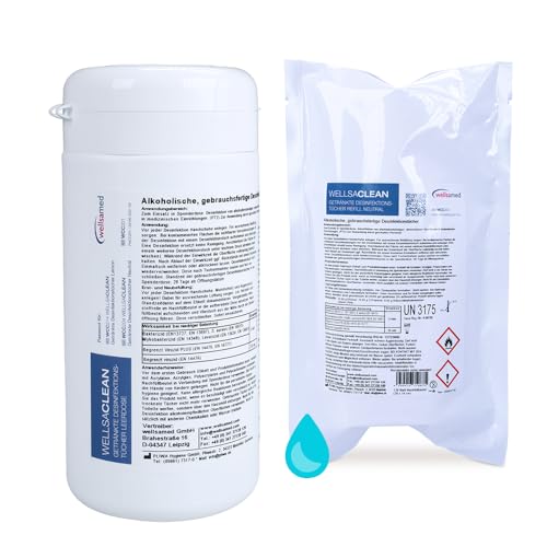 wellsaclean Desinfektionstücher Spenderbox 120 Tücher in Dose Schnelldesinfektion Duft neutral